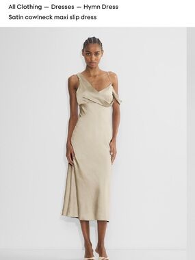 Satin Cowlneck Maxi Slip Dress — Sand